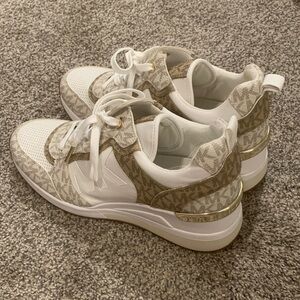 Michael Kors White and Tan Sneakers with Cushioned Sole